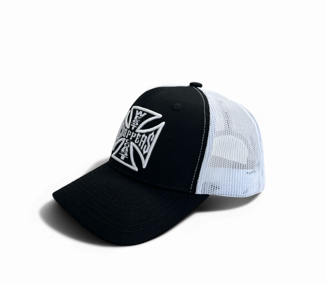 OG CROSS 6 PANEL TRUCKER HAT - BLACK/WHITE