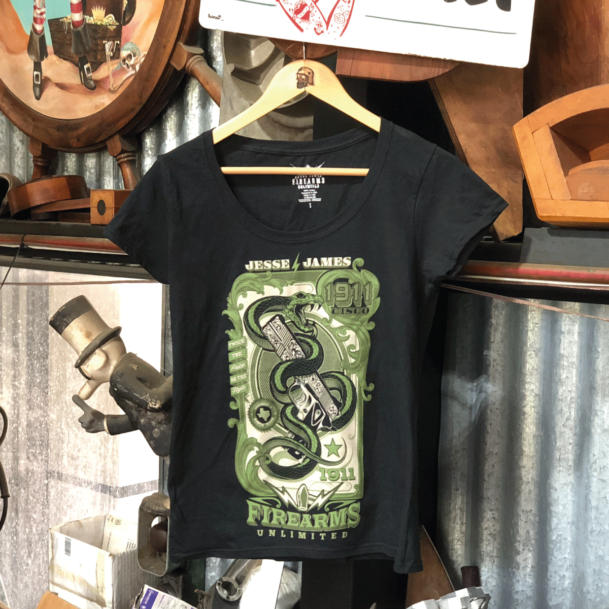 SKELLY SNAKE SCOOP-NECK T-SHIRT LADIES - BLACK